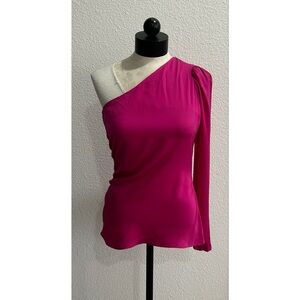 INTERMIX Ramona 100% Silk One-Shoulder Top Size 6 Magenta Cocktail Party